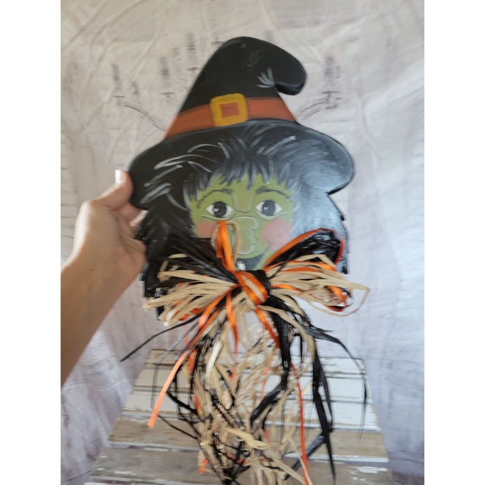Handmade wooden witch Halloween hanging country folk art decor